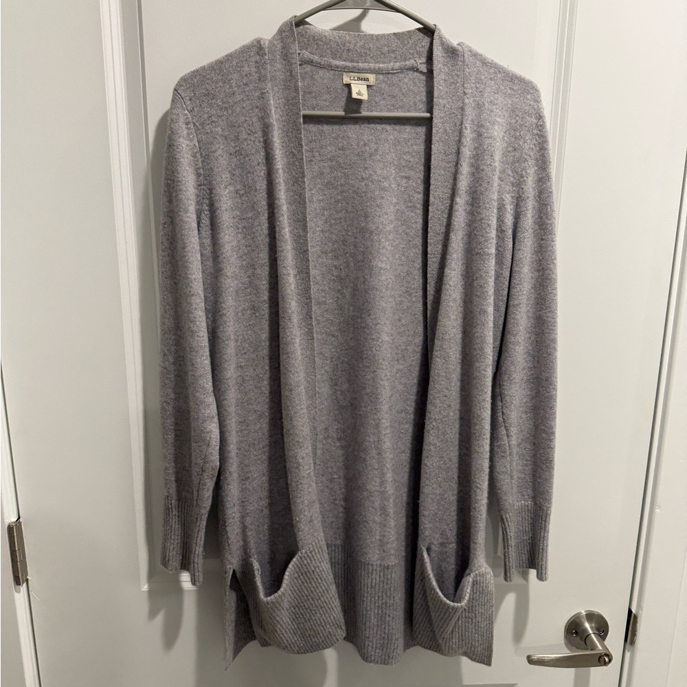 L.L. Bean 100% Cashmere Long Open Cardigan Small Gray